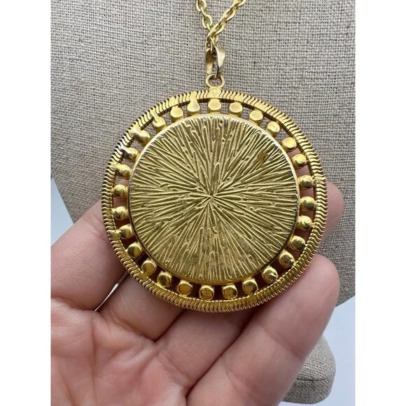 Vintage gold tone rhinestone sunflower pendant Necklace 23” - Picture 5 of 6